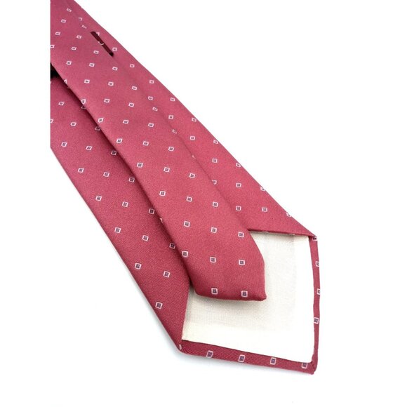 Oscar De La Renta Mens Red Burgundy Tie With Square Pattern Vintage Classic Wear - Picture 11 of 16